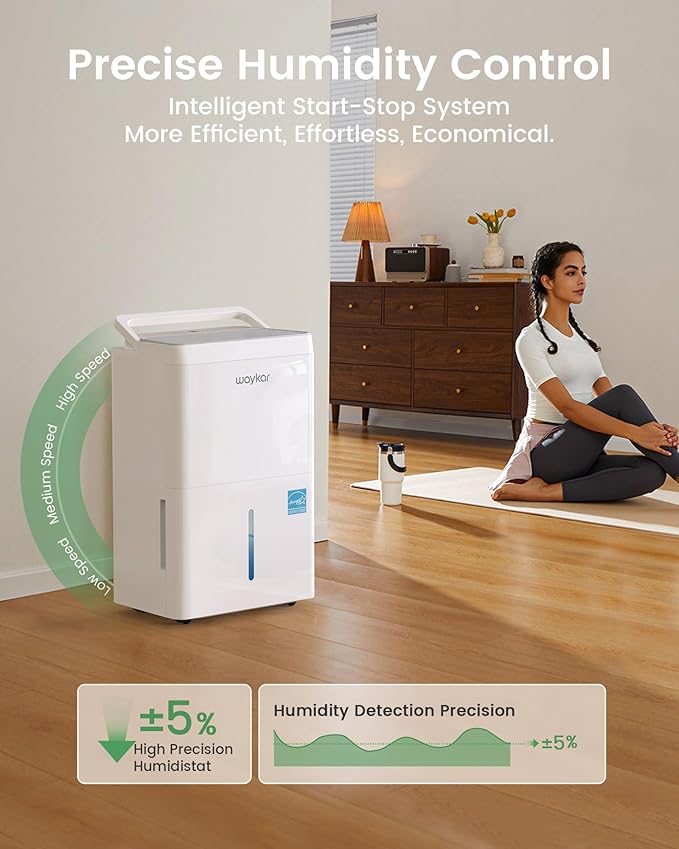 Waykar 150 Pint Energy Star Dehumidifier for Large Rooms up to 7,000 Sq. Ft. for Home, Basement, Commercial, Industrial, with Drain Hose & Tank, Auto Defrost, Ultra Quiet, Smart Auto Comfort Mode