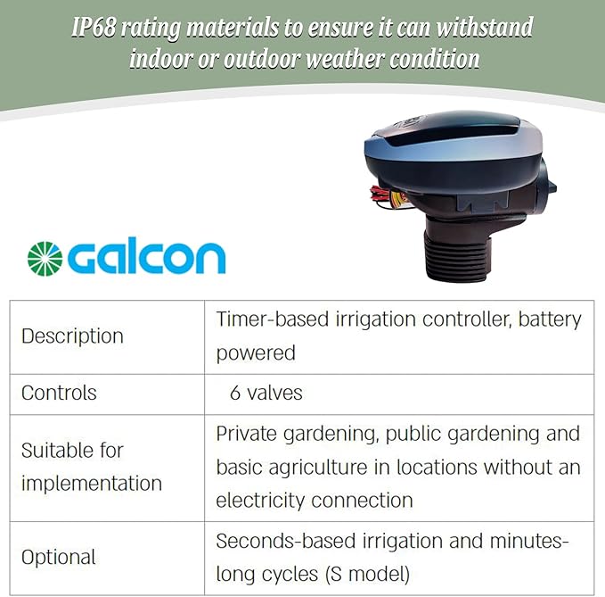 Galcon 61562 DC-6S, 6 Station Battery Operated Irrigation Timer for Sprinkler, Drip, & Propagation. Indoor & Outdoor. Daily or Cyclic Programs, Home, Garden, Nurseries, Greenhouses Misting GAJFSI002P0