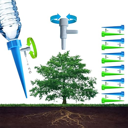 Drip Irrigation System Garden Watering System 12PCS Self Watering Spikes Devices Vacation Automatic Drip Irrigation Kits Adjustable Valve Plant Water Irrigation Control System for Garden Flower Bed