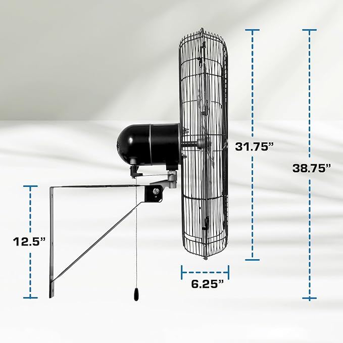 Hurricane 30" Pro Commercial Grade Oscillating Wall Mount Fan, Black - Heavy-Duty All-Metal Corded Electric Air Cooling Unit for Home, Garage, Greenhouse, or Workshop