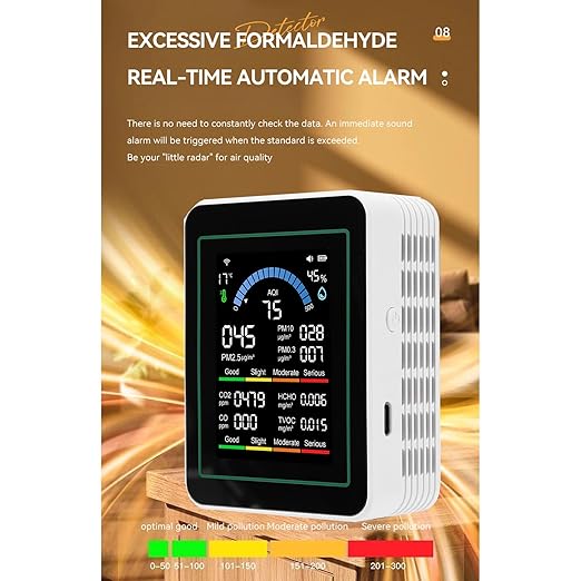 Luocute Air Quality Meter, 10 in 1 WiFi Smart Air Quality Monitor for CO2 CO TVOC HCHO PM2.5 PM10 Detection with App Control, Portable Tester for Home Car Plant Indoor