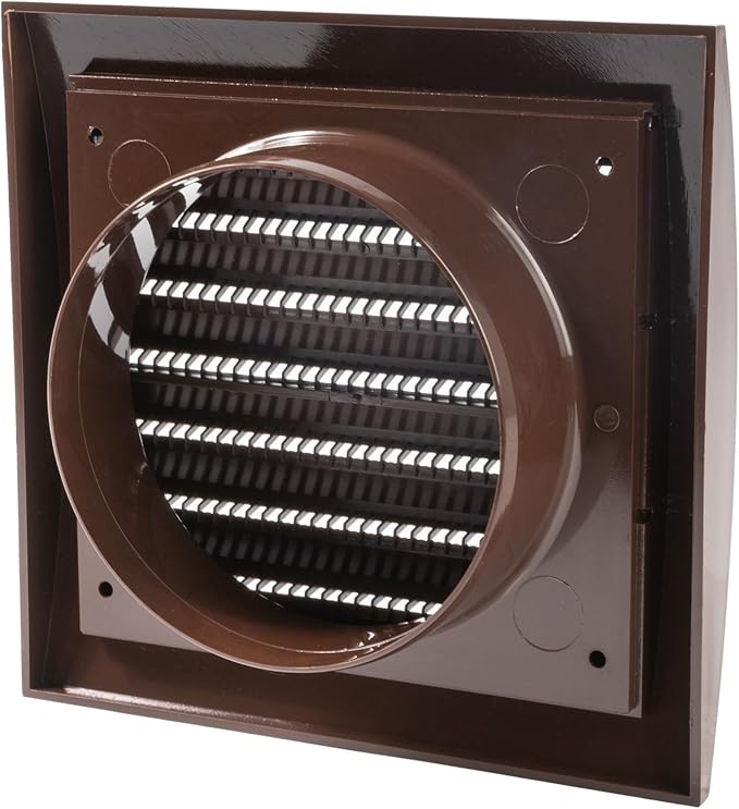 Vent Systems 4” Inch Brown Plastic Soffit Vent Cover – Heavy-Duty Louvered Exterior Dryer Vent Cover with Protective Mesh Screen – HVAC Exhaust Grille for Bathroom, Dryer, Garage