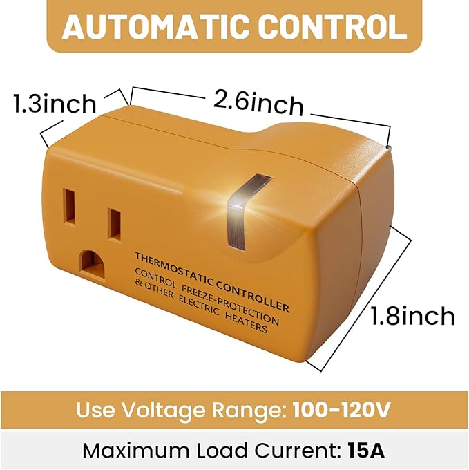 MAXKOSKO 2 PCS Freeze Thermostatically Controlled Outlet，Automatically Turn On Below 38 °F and Off Over 50 °F