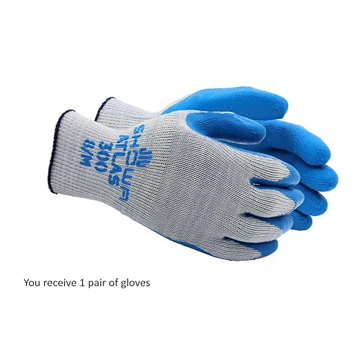 SHOWA Atlas 300 Original 1994 Crinkle Grip Work Gloves, Natural Latex Palm, Heavy Duty 10-Gauge for Construction, Landscaping, Gardening, & Masonry, Blue, XX-Large, 1-Pair