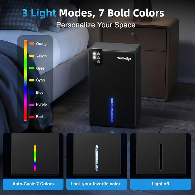 Dehumidifier for Home (85 OZ, 1000 sq ft) Small Dehumidifiers for Basement, Auto Shut-Off, Sleep Mode, 7 Color Light, Quiet Dehumidifier for Bedroom, Bathroom, Living Room with Drain Hose(Pure Black)