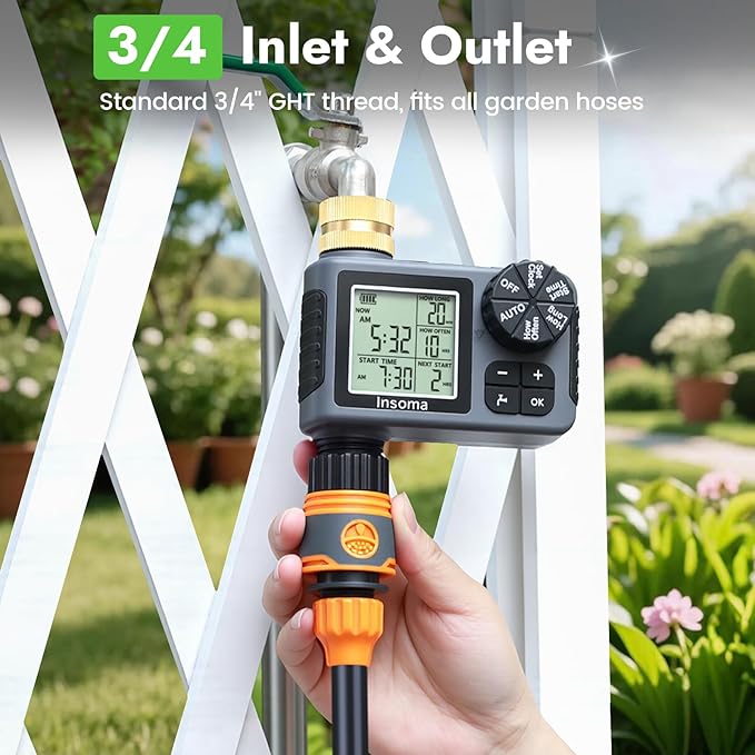 Sprinkler Timer with Brass Inlet, Water Timer for Garden Hose with Auto/Manual/Rain Delay Mode, Easy Setup Hose Timers for Lawn, Garden, Vacation Watering,1 Outlet