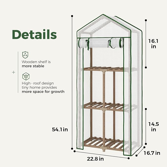 Bamworld 23 x 17 x 54-Inch Mini Greenhouses for Outdoors Portable Green House with PE Cover Sturdy Eucalyptus Wood Frame Small Greenhouse for Winter Plant Frost Protection Plant Garden Hot House