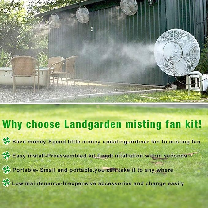 Outdoor Misting Fan Kit for a Cool Patio Breeze,Water Mister Spray for Cooling Outdoor,26FT (8M) Misting Line + 5 Brass Mist Nozzles + a Brass Adapter(3/4) Fit to Any Outdoor Fan