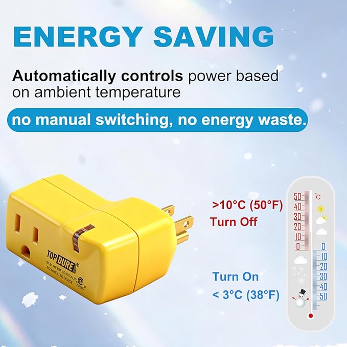 Thermostat Plug Outlet for Heat Cables, Temperature Controlled Outlet with Auto On at 38℉/Off at 50℉, Ideal for Pipes, Greenhouses, Well Houses, 3pcs