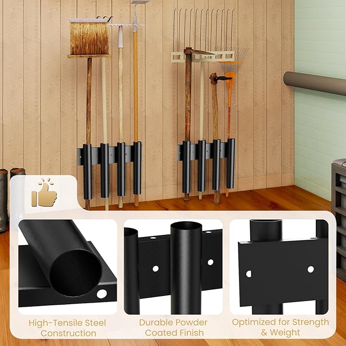 Shovel Holder for Truck - 8-Hole Heavy Duty Steel Tool Organizer - for Bed & Box Mount (Truck Bed Rail or Tool Box) - Also for Workshop and Farm Shed Use - Holds Rakes, Shovels, Hoes