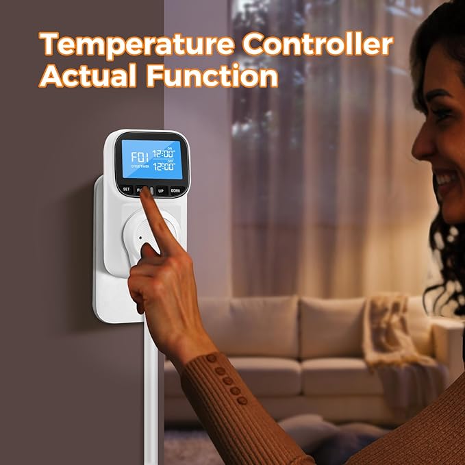 Diymore 1800W Plug in Digital Thermostat Temperature Controller Electric Thermostat Outlet Heating Cooling Control Mode Timer 120V 15A -104 ℉~210 ℉ Greenhouse with Thermostat Pool Thermometer