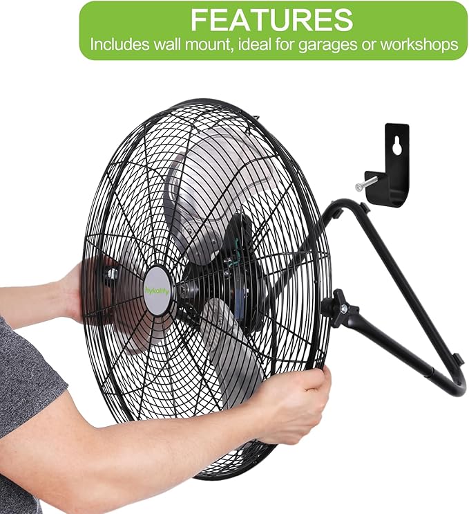 hykolity 20" High Velocity Floor Fan, 4600 CFM Heavy Duty Metal Wall Mount Fan with 3 Speeds, Industrial Shop Fan for Garage, Warehouse, and Commercial, UL Listed