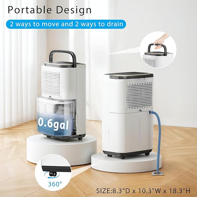 3000 Sq.Ft Dehumidifier for Basement with Drain Hose, Upgraded 30 Pint Large Best Compressor Dehumidifiers for Home or Garage, Smart Humidity Control, 24H Timer & Child Lock, Ideal for Large Rooms