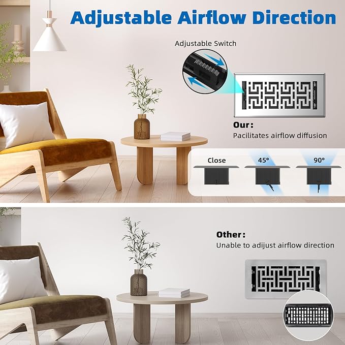 Floor Register 4x10 Inches - 3 Pack Heavy Duty Walkable Steel Floor Vents Easy Adjust Air Supply Lever Decorative Floor Vent Covers for Home Floor/Room/Sidewalk
