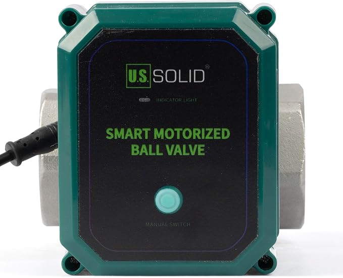 U.S. Solid 1-1/4" Smart Motorized Ball Valve - Remote App Mobile Control NSF Certified 304SS Electrical Ball Valve with Manual Switch, 5V DC USB Connection