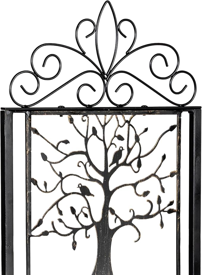 Evergreen Garden Tree of Life Metal Lattice Trellis with Plant Stand, Iron Trellis Lattice for Climbing Plants, Floor Plant Stand Indoor and Outdoor for Patio, Porch, Garden
