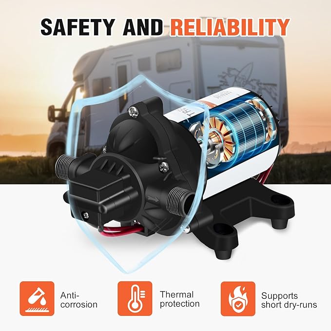 YOUNGTREE 12V DC RV Water Diaphragm Pump 3.5 GPM 45PSI, 12Volt Self-Priming Fresh Water Pressure Pump with Pressure Switch for RV Camper Boat Home Off-Grid