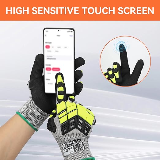 2 Pairs Safety Work Gloves,Impact Gloves for Men Women,Cut Resistant Non-Slip Heavy Duty Gloves with Nitrile Grip,Touch Screen Glove with Impact Protection for Mechanic Construction, X-Large