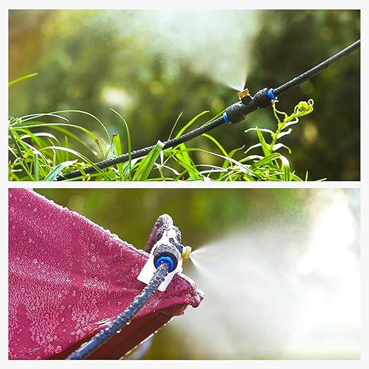 HOMENOTE Misting Cooling System, 42FT(13M) Pre-Assembled Kit with 15 Brass Nozzles & 3/4" Brass Adapter, Cooling Mister for Patio, Backyard, Pets, Garden & Greenhouse