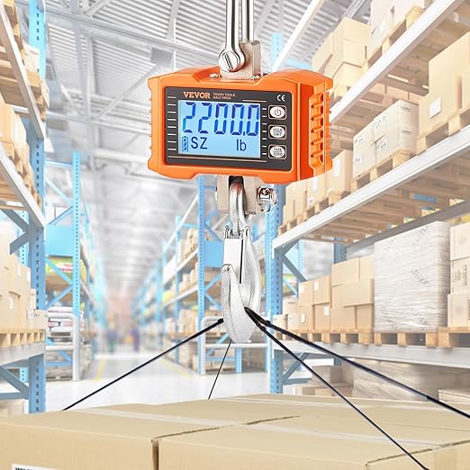 VEVOR Digital Crane Scale, 2200 lbs/1000 kg, Industrial Heavy Duty Hanging Scale with Remote Control, Cast Aluminum Case & LCD Screen, High Precision for Construction, Factory, Farm, Hunting (Orange)