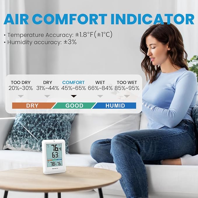 Newentor Indoor Outdoor Thermometer Wireless, Weather Stations Wireless Indoor Outdoor, Outdoor Thermometers for Patio House, Outside Inside Thermometers with Comfort Indicator, White with 1 Sensor