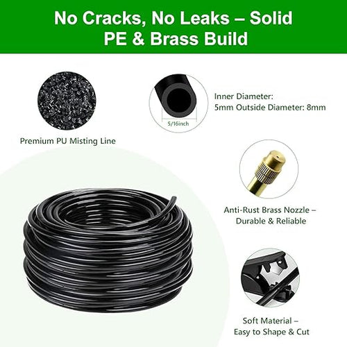 120FT Drip Irrigation System for Garden – Automatic Watering Kit with Solid Brass Metal Connectors, 360° Bendable Tubing &40 Adjustable Nozzles for Greenhouse, Lawn, Yard & Plants
