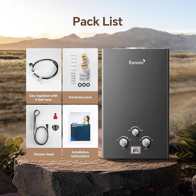 Ranein 18L Tankless Water Heater, Propane Gas, Outdoor Up to 4.74 GPM, 85,300 BTU On-Demand Instant Hot Water Heater