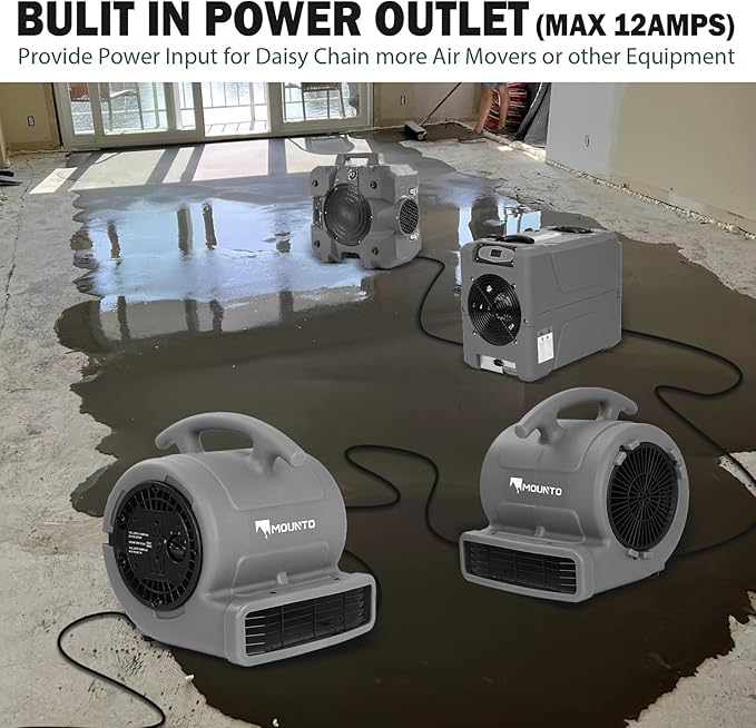 MOUNTO 1/4hp 1000CFM 2 Speed Air Mover Carpet Dryer Floor Fan Cooling Fan (Grey)