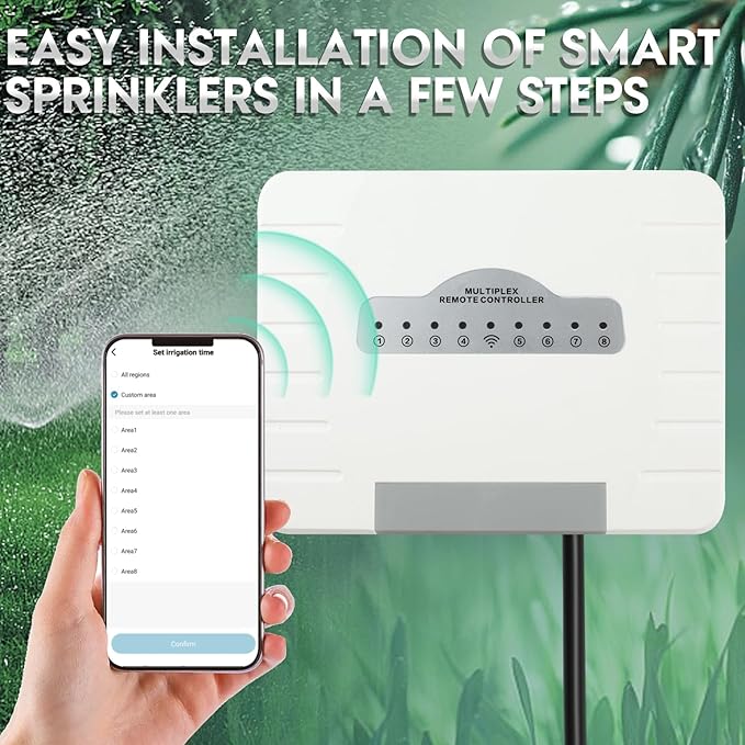 8 Zone Smart Sprinkler Controller with Smartlife APP Control, Local Weather Intelligence WiFi Sprinkler System Controller, Sprinkler Timer for Outdoor Garden/Yard/Lawns