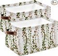 Green Pink Weeping Eucalyptus Storage Bins Cubes Waterproof Cloth Storage Basket,Spring Summer Farmhouse Leaves Foldable Storage Bags for Shelf Storages Organizers with Handles 15x11x9.5 in 2PCS