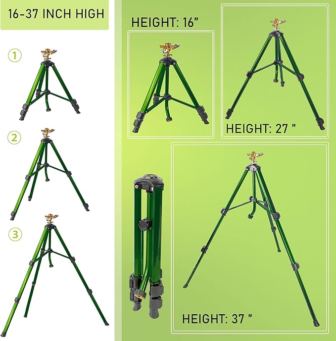 Hourleey Impact Sprinkler on Tripod Base, 6 Pack Heavy Duty Sprinklers for Lawn Yard Garden, 0-360 Degree Large Area Coverage, 3/4 Inch Connector Extension Legs Flip Locks with Brass Head