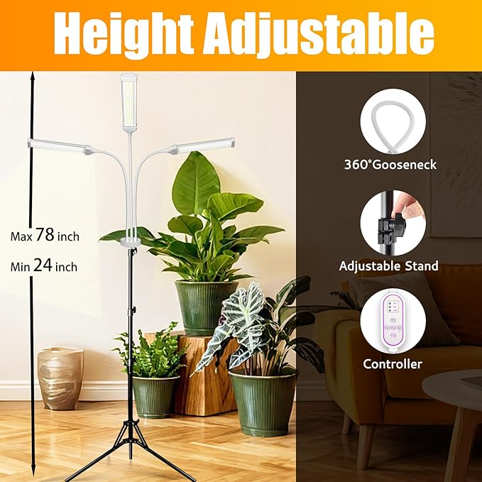 315 LED Grow Lights for Indoor Plants Full Spectrum, LED Plant Light with Stand, Adjustable Height, Plant Grow Lights with Auto 4/8/14/H Timer for Indoor Tall Plants.