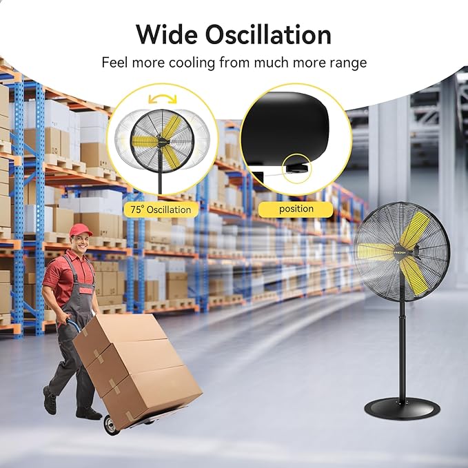 VINICAYA 30 Inch Commercial Industrial Pedestal Fan Oscillating, 8900 CFM Industrial Fans Heavy Duty with 3 Speed, Metal Stand up Fans with Poweful Motor, UL Safety Listed