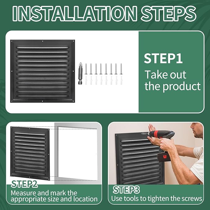 (Black 2 Pack 12" x 12"Inch) Gable Vents, Aluminum Walls, Lofts, Garages etc with Screened Metal Shed Vents, Outdoor House Loft Ceiling Reinforced Square Vents Shutters Exterior Grille (Matt)