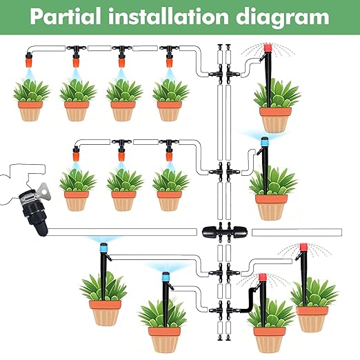 ASEVAT Drip Irrigation System Kit, 26FT+197FT Garden Watering System with Hose Distribution Tubing Drip Emitters Connectors,Automatic Drip Irrigation Kit for Plant,Greenhouse, Yard,Lawn,Patio