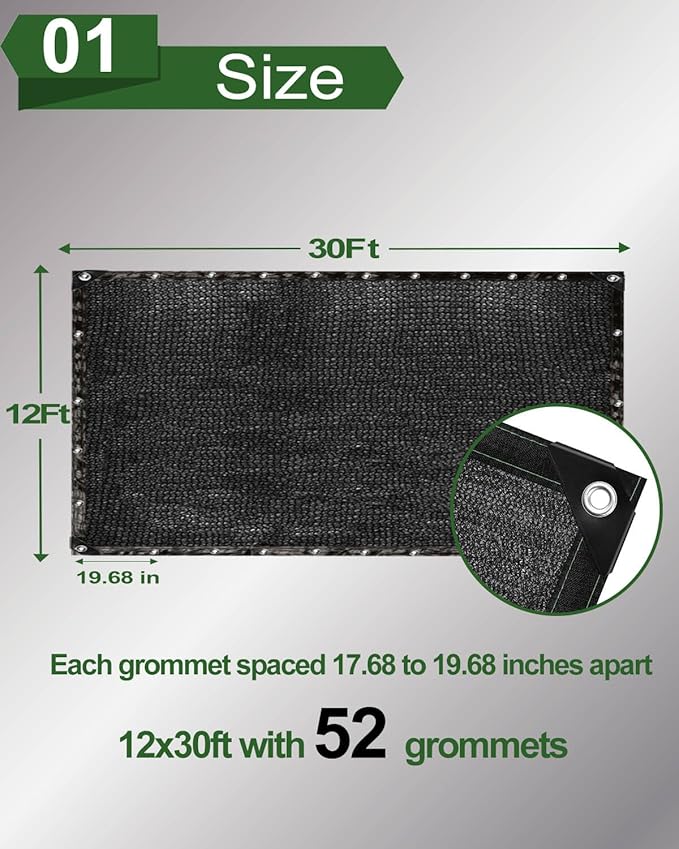 vensovo 70% Sunblock Shade Cloth Net Black Resistant - 12x30 Ft Garden Shade Mesh for Plant Cover, Greenhouse, Chicken Coop, Kennels, Tomatoes Plants