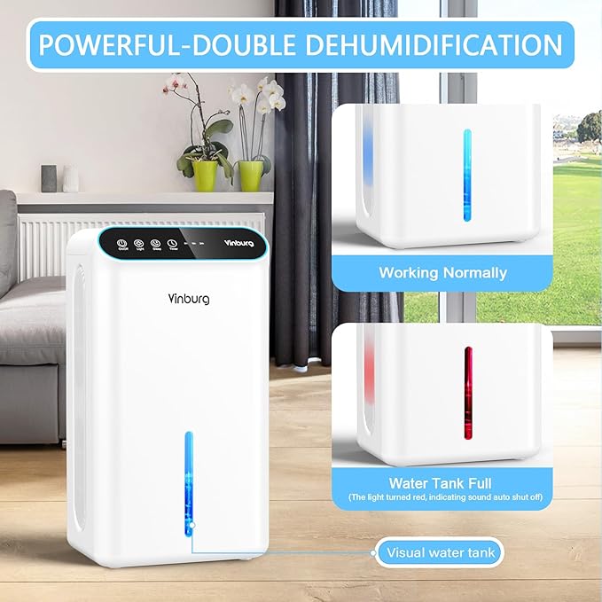 Dehumidifier for Home 1000 sq.ft - Small Quiet Dehumidifier with Auto Shut Off, Aromatherapy, 3 Gear Timer, Sleep Mode, 7-Color LED Light, Drain Hose for Bedroom, Bathroom, Basement, RV(Milky White)