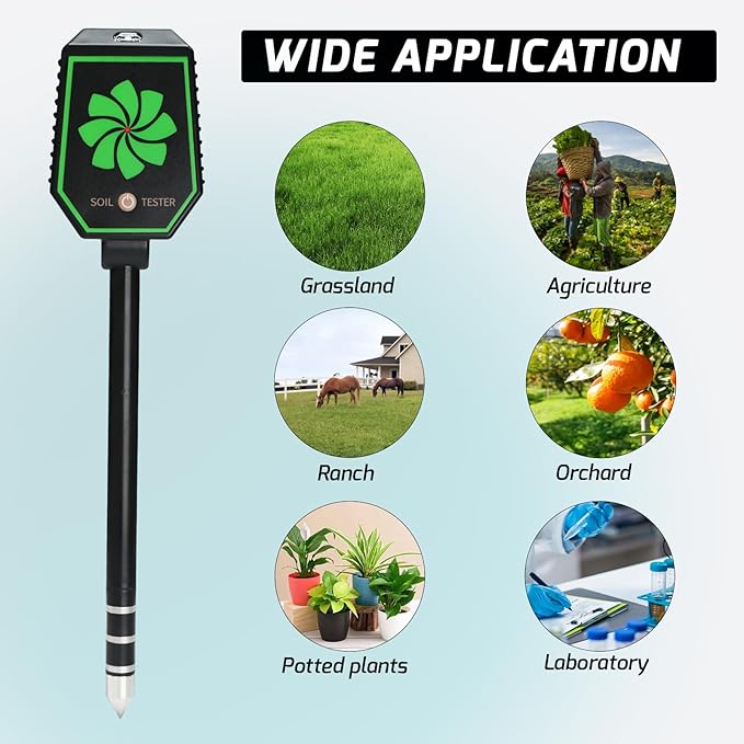 8-in-1 Bluetooth Soil Meter for pH, EC, Moisture, Fertility, Temperature, Light, and Humidity Monitoring with Real-Time App Control, Data Logging, and Precise Calibration for Plant Care