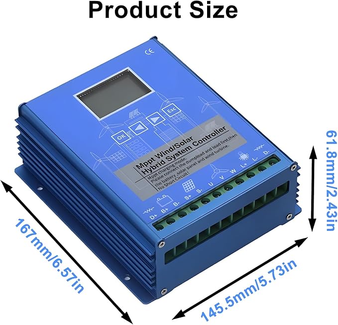15000W Wind Solar Hybrid Charge Controller 12V 24V MPPT Boost Charge Regulator with LCD Display and Dump Load,12V/24V