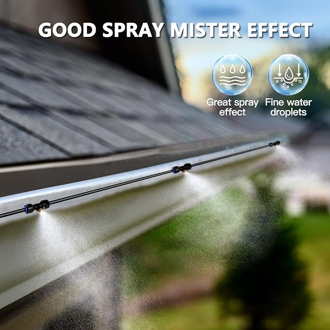 Misters for Outside Patio with Water Filter - 33Ft(10M) Misting System Line 9 Brass Mist Nozzles Brass Adapter(3/4") Patio Misters for Cooling Outdoor Greenhouse Backyard Porch Garden BBQ Party Pool