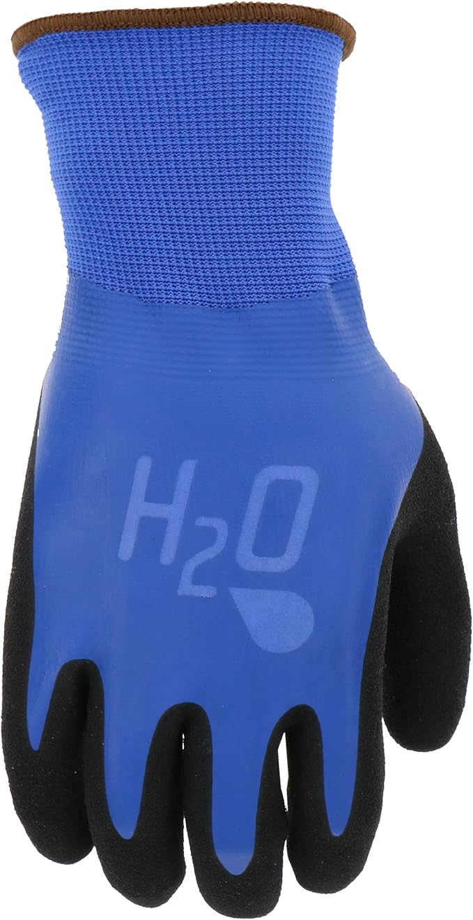 MUD Cobalt Blue H2O Double Dipped Full Latex Coated Palm Garden Work Gloves, Waterproof, Durable, Micro Surface Palm