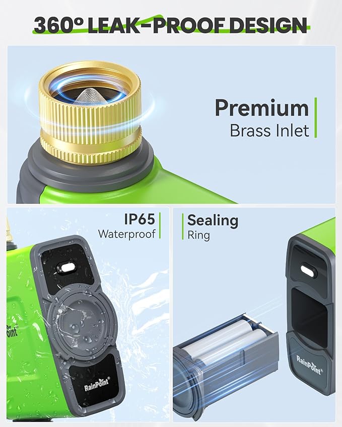 RAINPOINT WiFi Water Timer for Garden Hose, WiFi Sprinkler Controller, Smart Hose Timer Valve, Automatic Drip Irrigation System/Rain Delay for Garden/Lawn/Yard (Brass Inlet, No Gateway)
