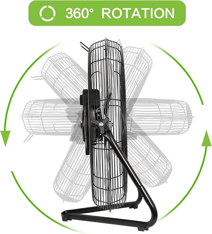 hykolity 20" High Velocity Floor Fan, 3-Speed 4650 CFM Heavy Duty Industrial Metal Shop Fan with Wall-Mounting System, Ideal for Commercial, Garage, Greenhouse and Gym