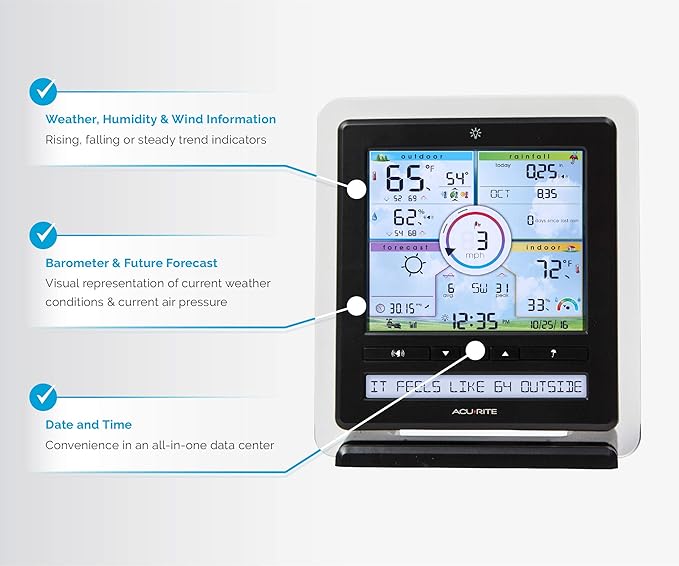 AcuRite Iris (5-in-1) Wireless Indoor/Outdoor Weather Station with Color Display for Hyperlocal Weather Conditions (01536MCBA1)