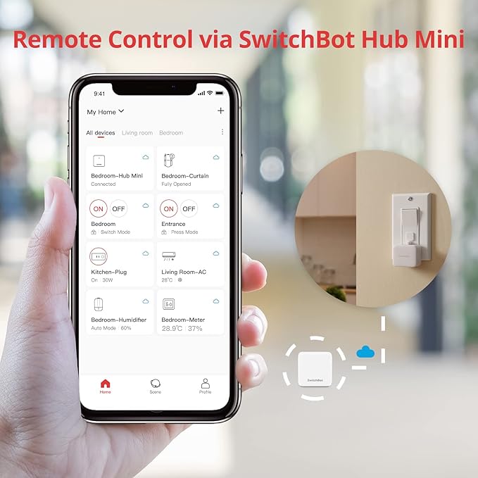 Switchbot Smart Switch Button Pusher (Bluetooth) – Fingerbot for Rocker Switch/One-Way Buttons, App Timer Control, No Wiring, Optional Hub Required for Voice/Remote, White