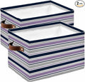 Purple Grey Striped Storage Bins Cubes Waterproof Cloth Storage Basket,Farmhouse Stripes Modern Abstract Art Foldable Storage Bags for Shelf Clothes Storages Organizers with Handles 15x11x9.5 in 2PCS