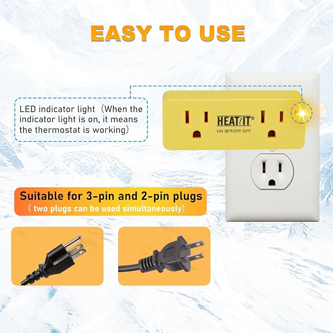 HEATIT ET-21 Freeze Thermostatically Controlled Outlet On at 38F /Off at 50F ET-24 1PCS