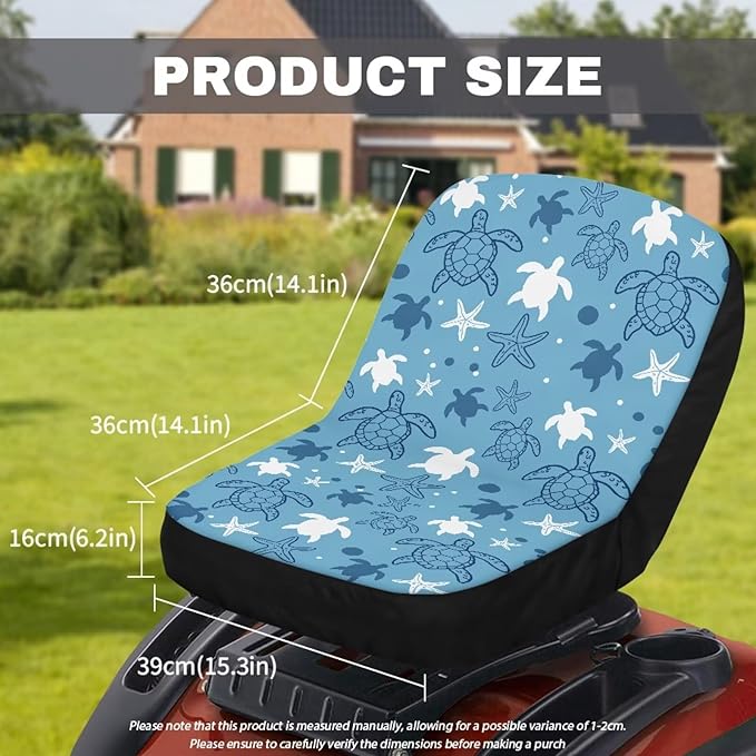 Riding Lawn Mower Cushioned Seat Cover Heavy-Duty,Starfish and Turtle Weatherproof Seats Cover with Convenient Pockets
