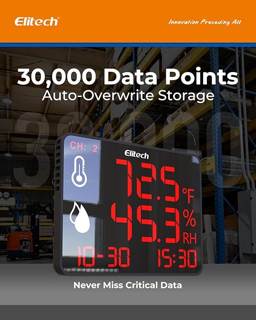 Elitech Wireless Hygrometer Thermometer Reusable Temperature Recorder Data Logger Temperature Humidity with Large Screen Data Storage Export, DR-230W-THE with External Temperature and Humidity Sensor