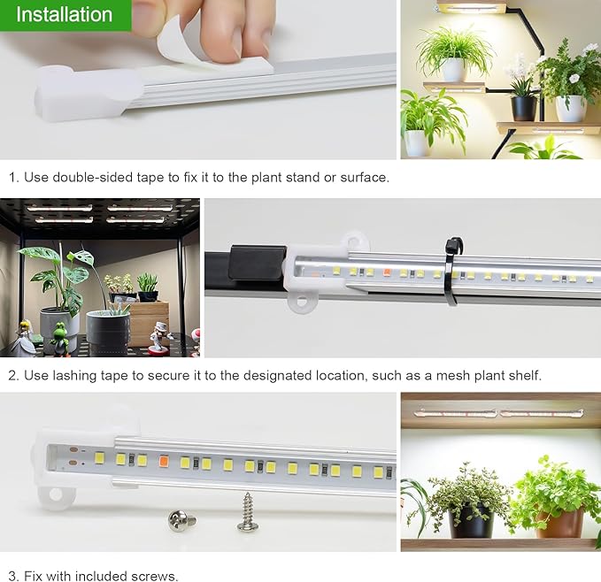Wiaxulay 8 inch Grow Lights for Indoor Plants, 112 LEDs Full Spectrum Grow Light Strip, Under Cabinet Grow Lamp with Auto Timer 6/12/16 Hrs, 3 Lighting Mode, Ideal for Plant Stand, Shelf, 2 Pack